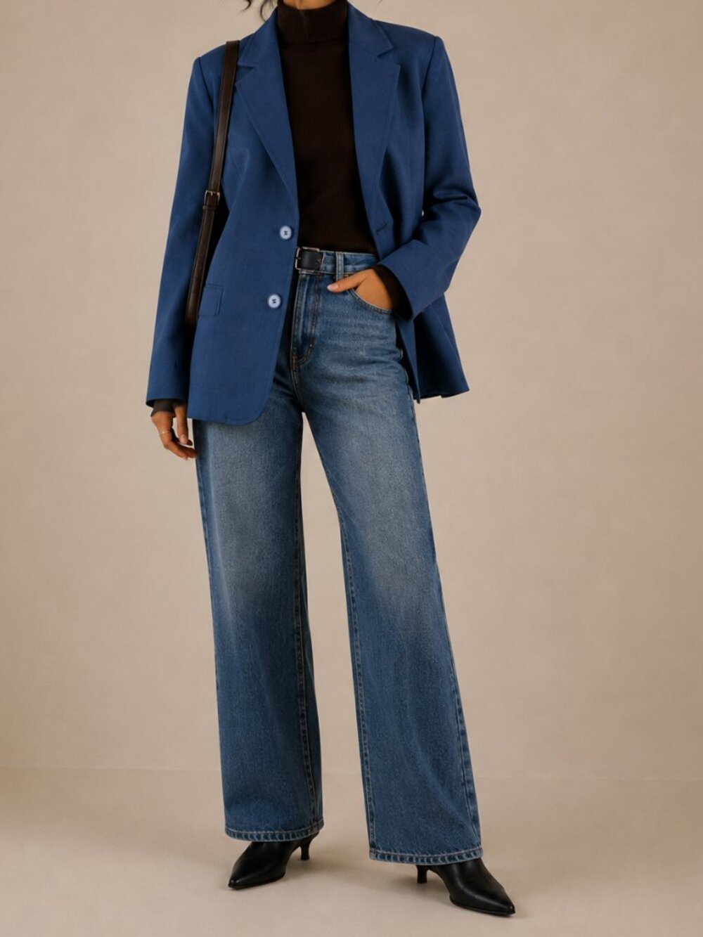 Judith and Charles Blue Oversized Fit Wool Blazer Size 8